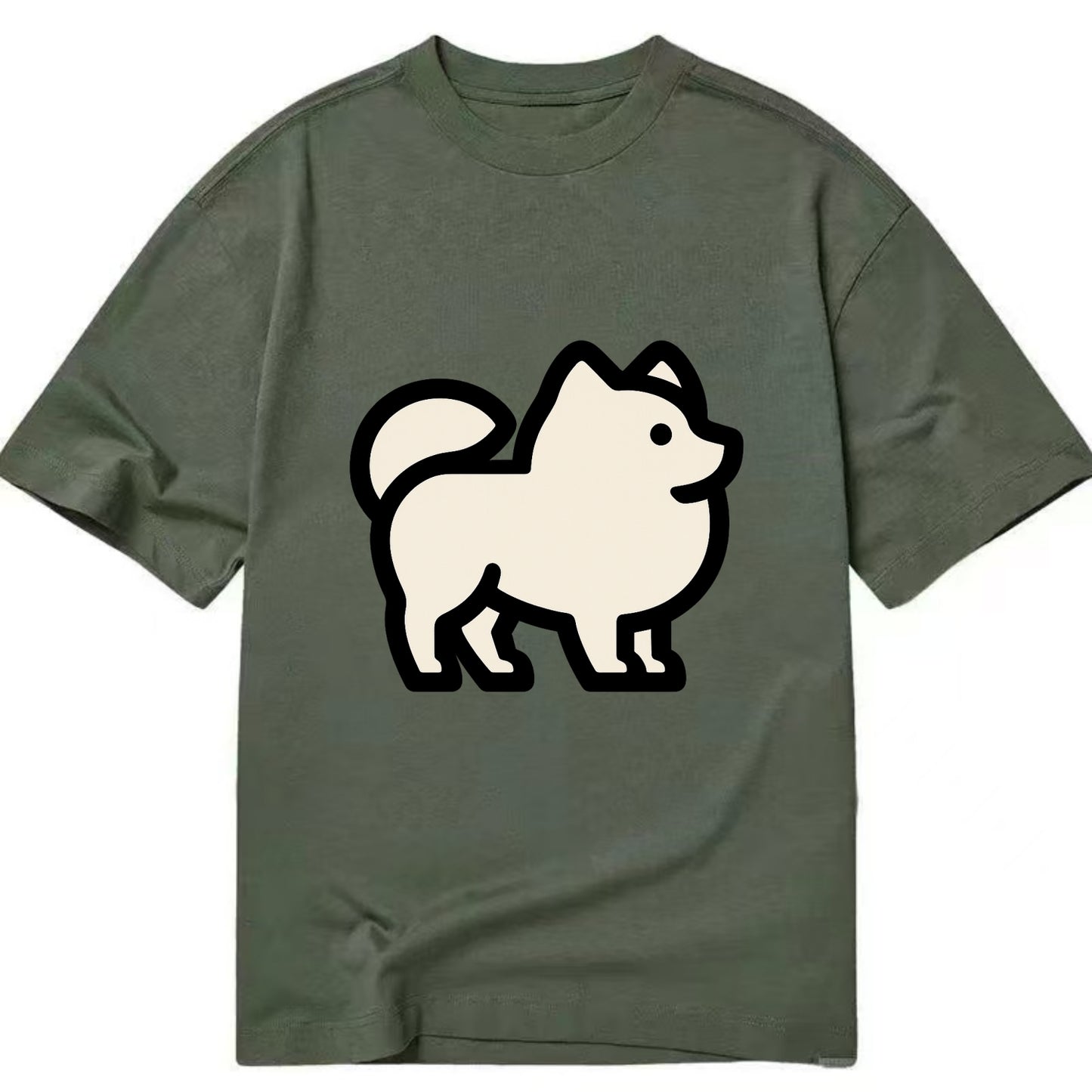 Pomeranian - Modern tiny fluffy logo wit - Classic T-shirt - Army Green