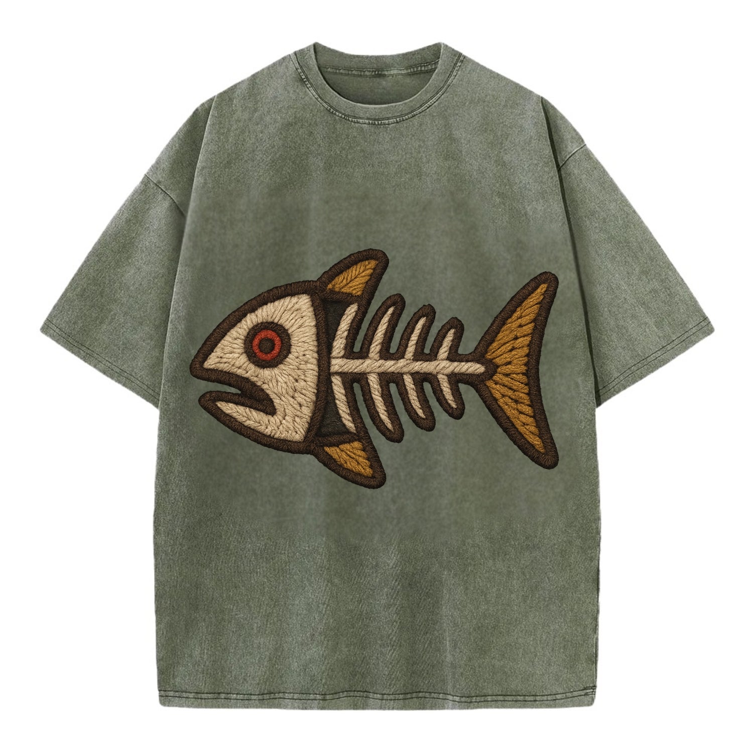 Fish Skeleton  - Vintage T-shirt - Army Green
