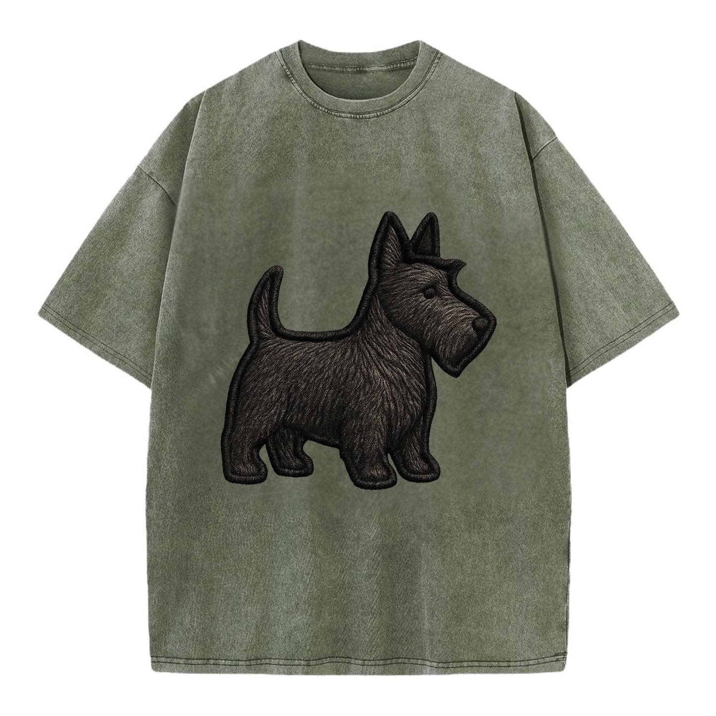 Scottish Terrier - Contemporary scottie - Vintage T-shirt - Army Green