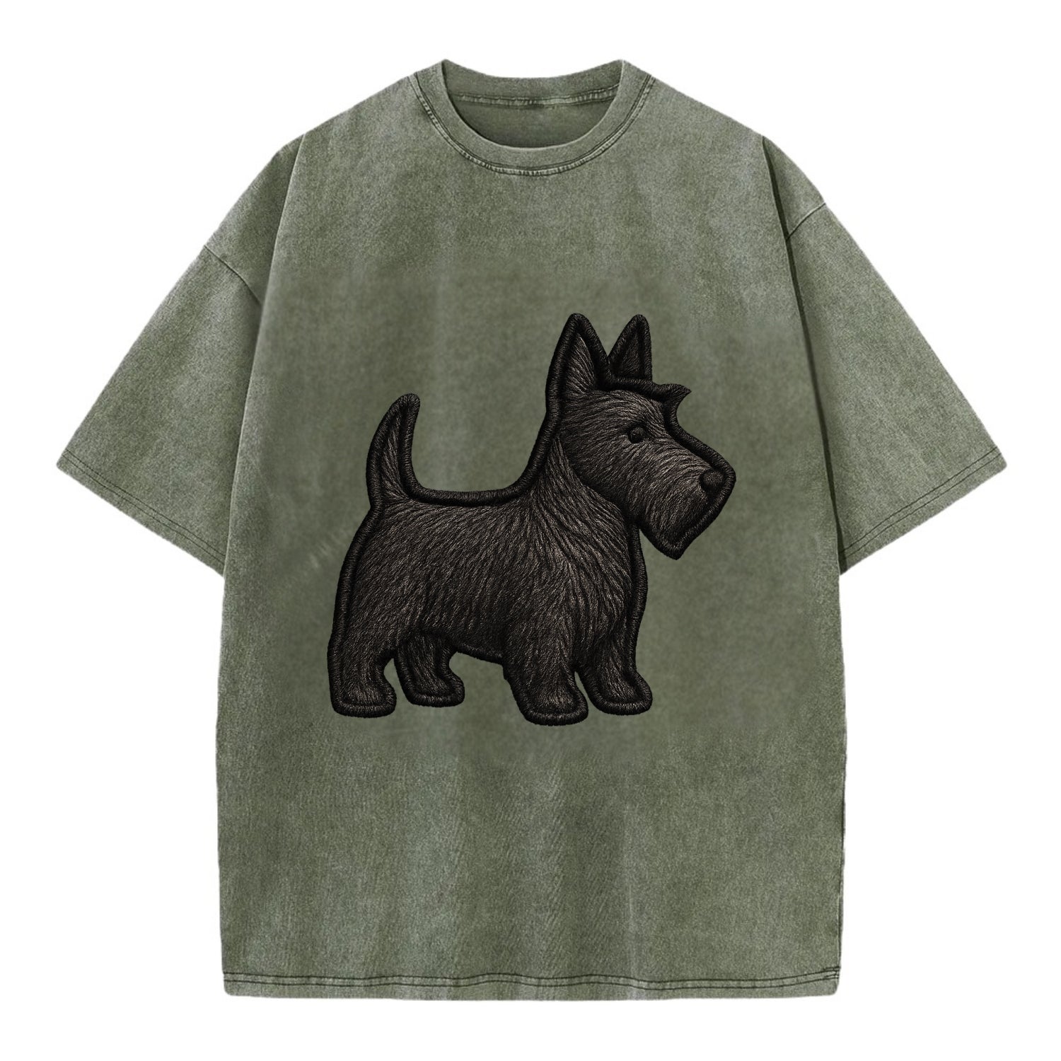 Scottish Terrier - Contemporary scottie - Vintage T-shirt - Army Green