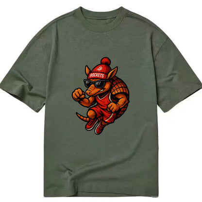 Houston Armadillo wearing Rockets red and silver beanie with rocket ship and - Classic T-shirt - Army Green