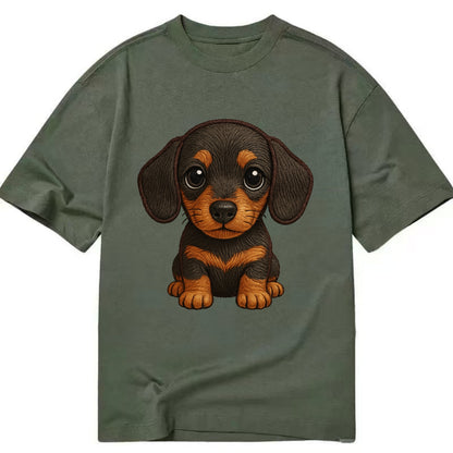 Baby Dachshund Puppy - long body, short legs, floppy ears, curious eyes, - Classic T-shirt - Army Green