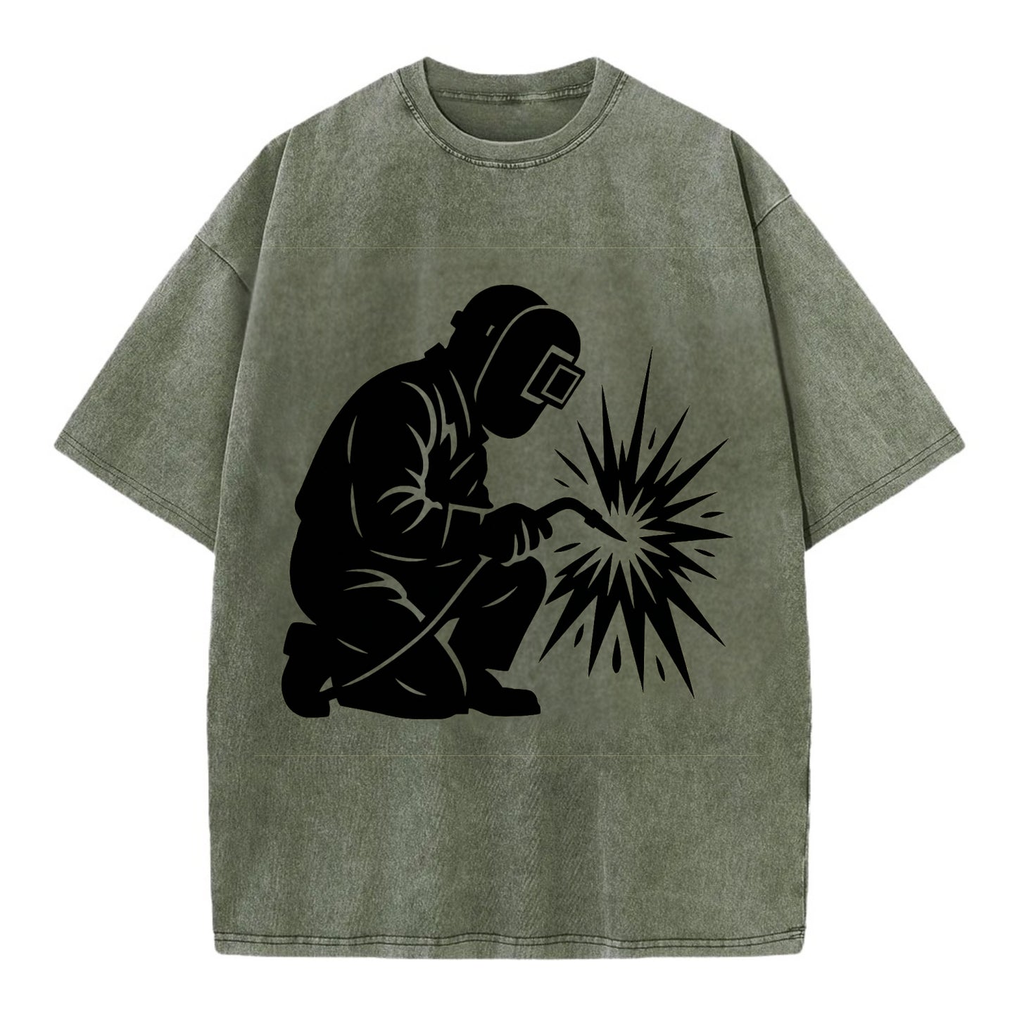Welder sparks flying dramatically - Vintage T-shirt - Army Green