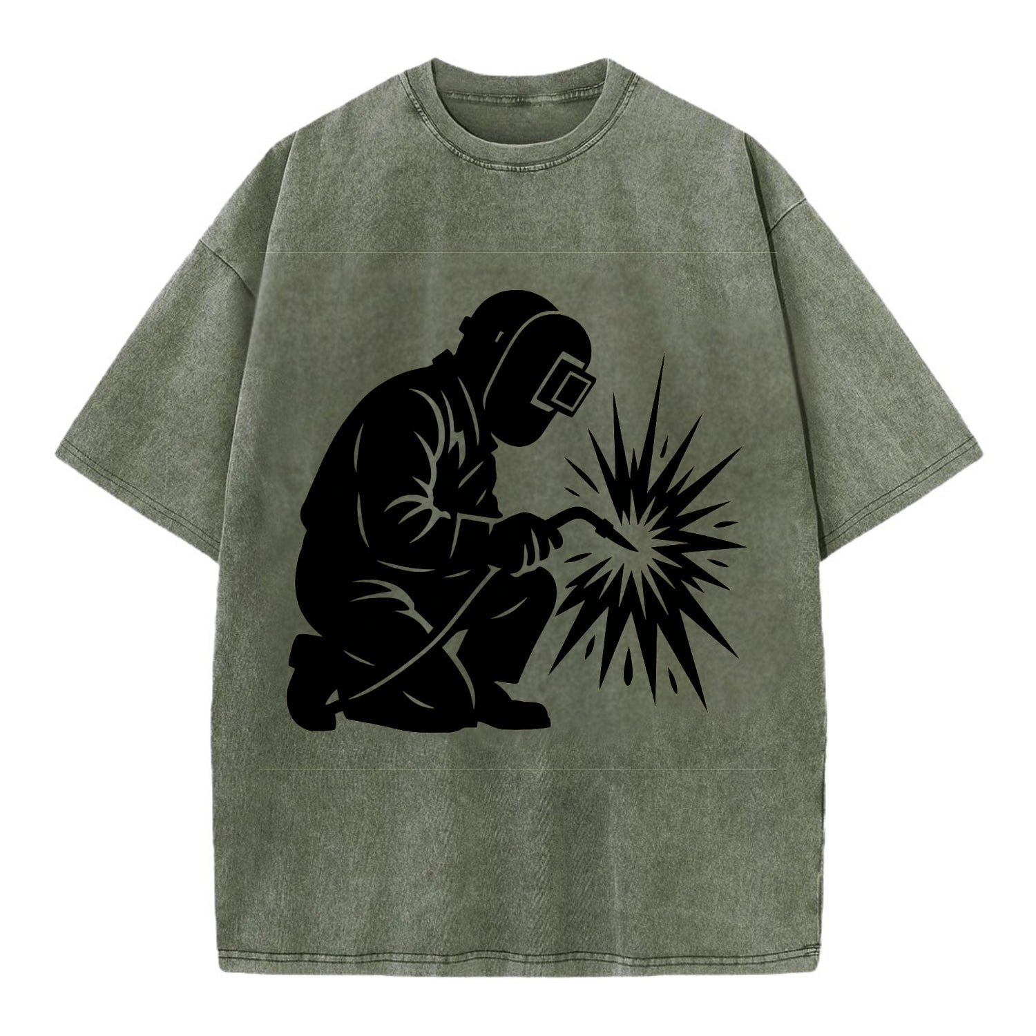 Welder sparks flying dramatically - Vintage T-shirt - Army Green