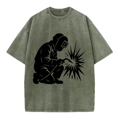 Welder sparks flying dramatically - Vintage T-shirt - Army Green
