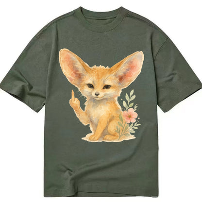 tiny fennec fox with oversized ears, one small paw raised in sass - Classic T-shirt - Army Green