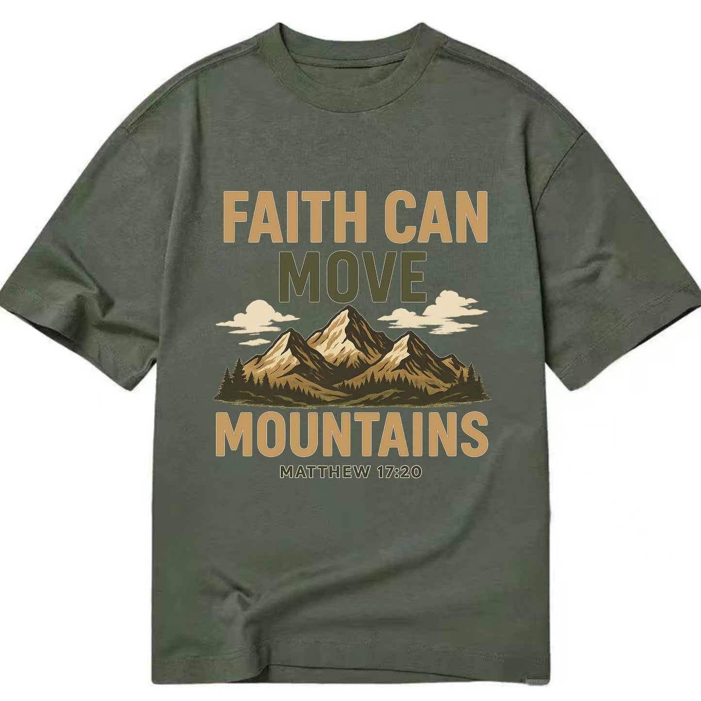Matthew 17:20 Mountains - Classic T-shirt - Army Green