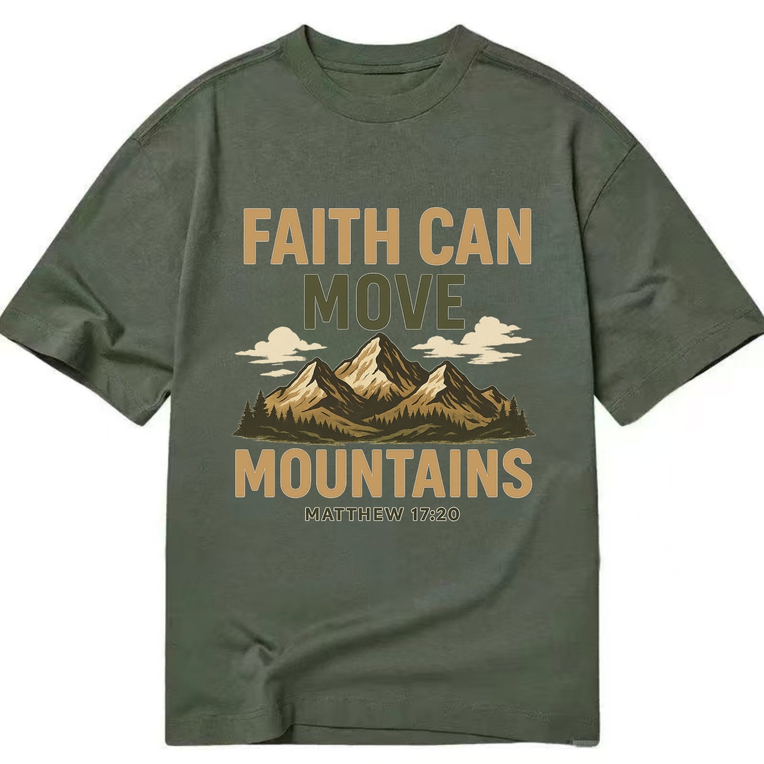 Matthew 17:20 Mountains - Classic T-shirt - Army Green