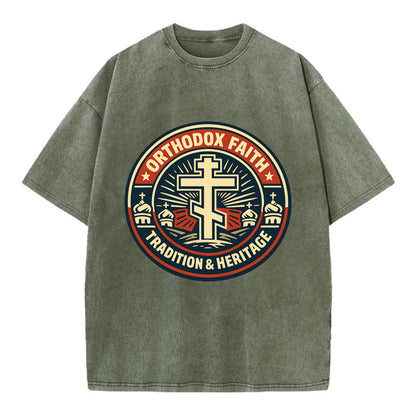 Faithful Heritage Emblem - Vintage T-shirt - Army Green