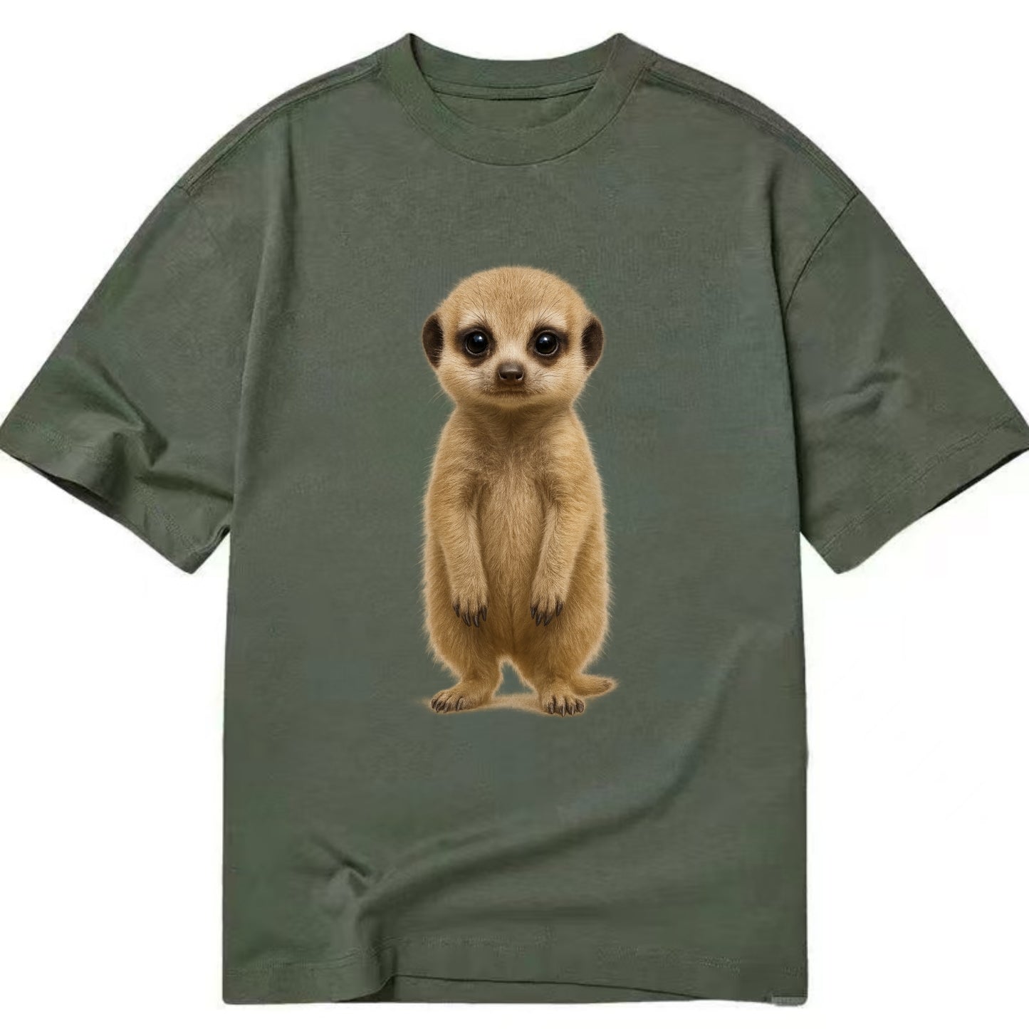 Baby Meerkat - tan fur, dark eye patches, alert stance, bright eyes, - Classic T-shirt - Army Green