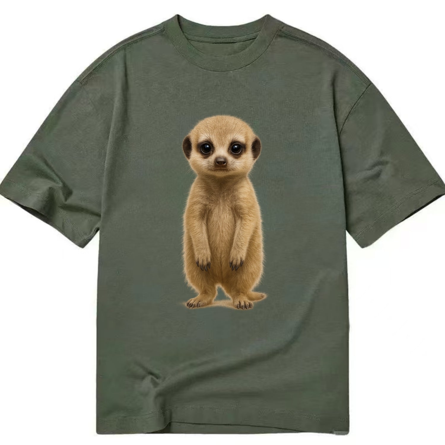 Baby Meerkat - tan fur, dark eye patches, alert stance, bright eyes, - Classic T-shirt - Army Green