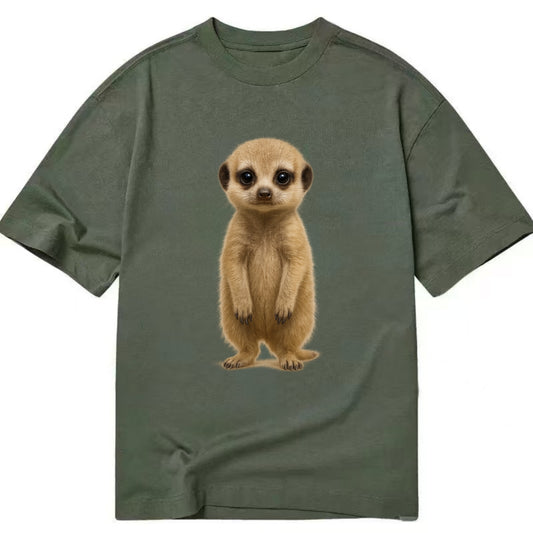 Baby Meerkat - tan fur, dark eye patches, alert stance, bright eyes, - Classic T-shirt - Army Green