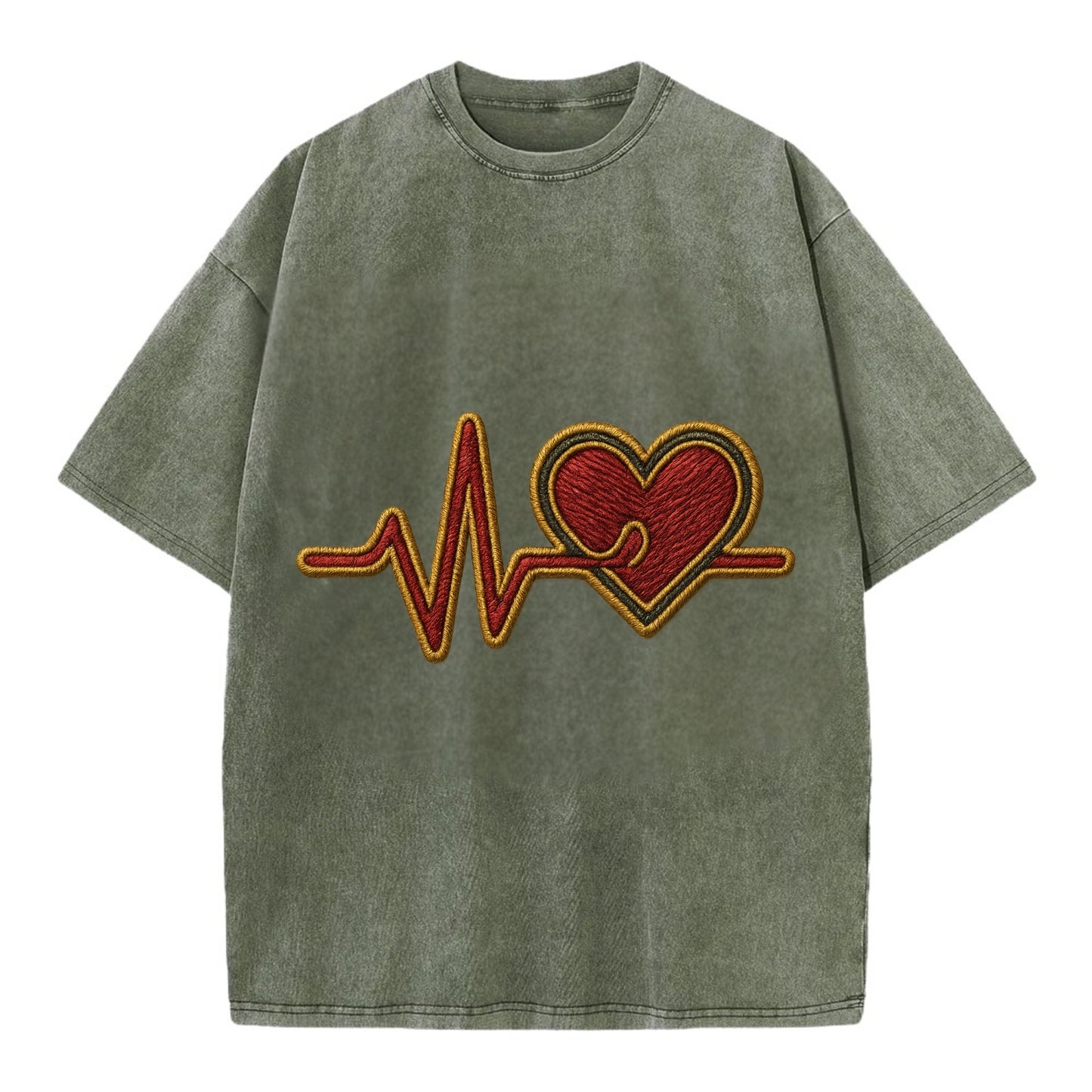 Heartbeat Line  - Vintage T-shirt - Army Green