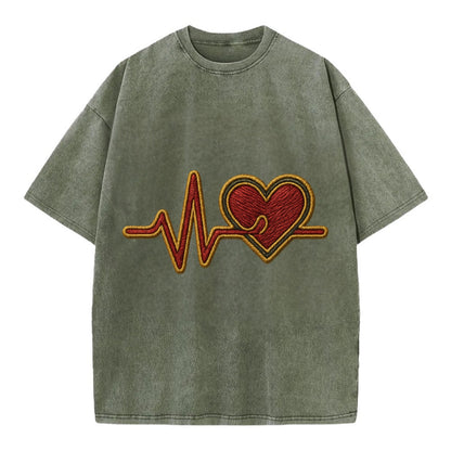 Heartbeat Line  - Vintage T-shirt - Army Green