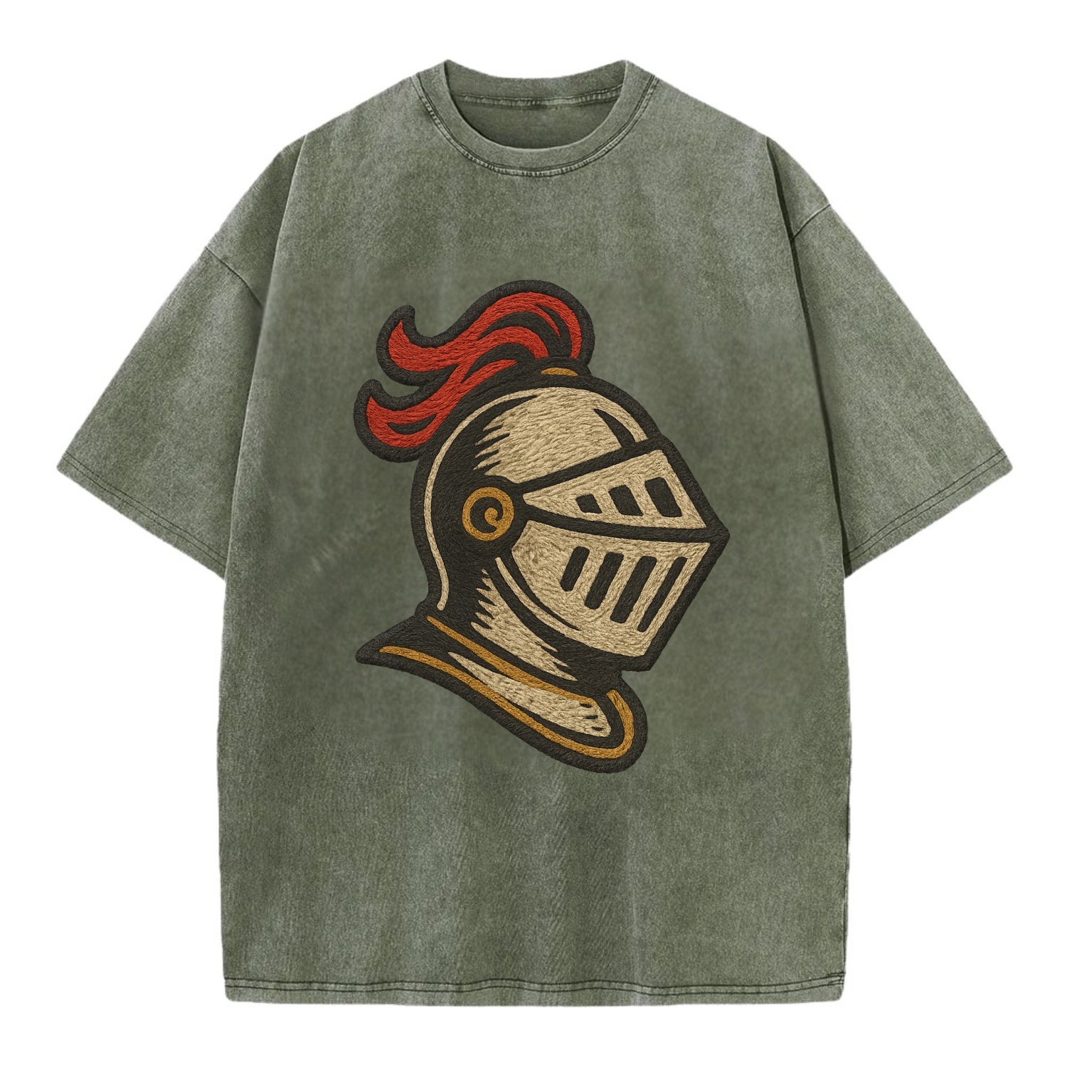 Knight Helmet  - Vintage T-shirt - Army Green