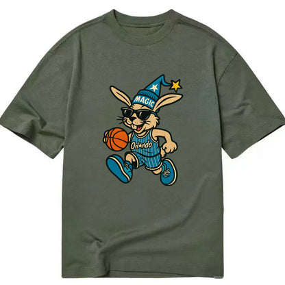 Orlando Rabbit wearing Magic blue and silver beanie with wizard hat and wayfarer - Classic T-shirt - Army Green