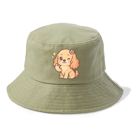Cocker Spaniel with long wavy ears, gentle face, paw flipping off - Bucket Hat