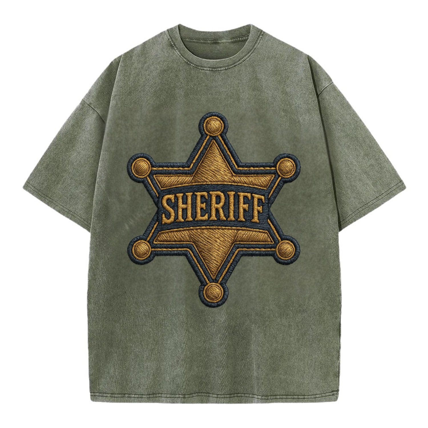 Sheriff Badge  - Vintage T-shirt - Army Green
