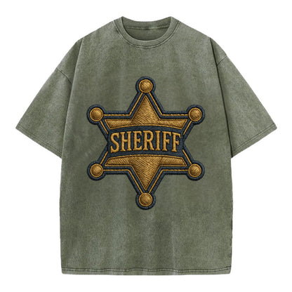 Sheriff Badge  - Vintage T-shirt - Army Green