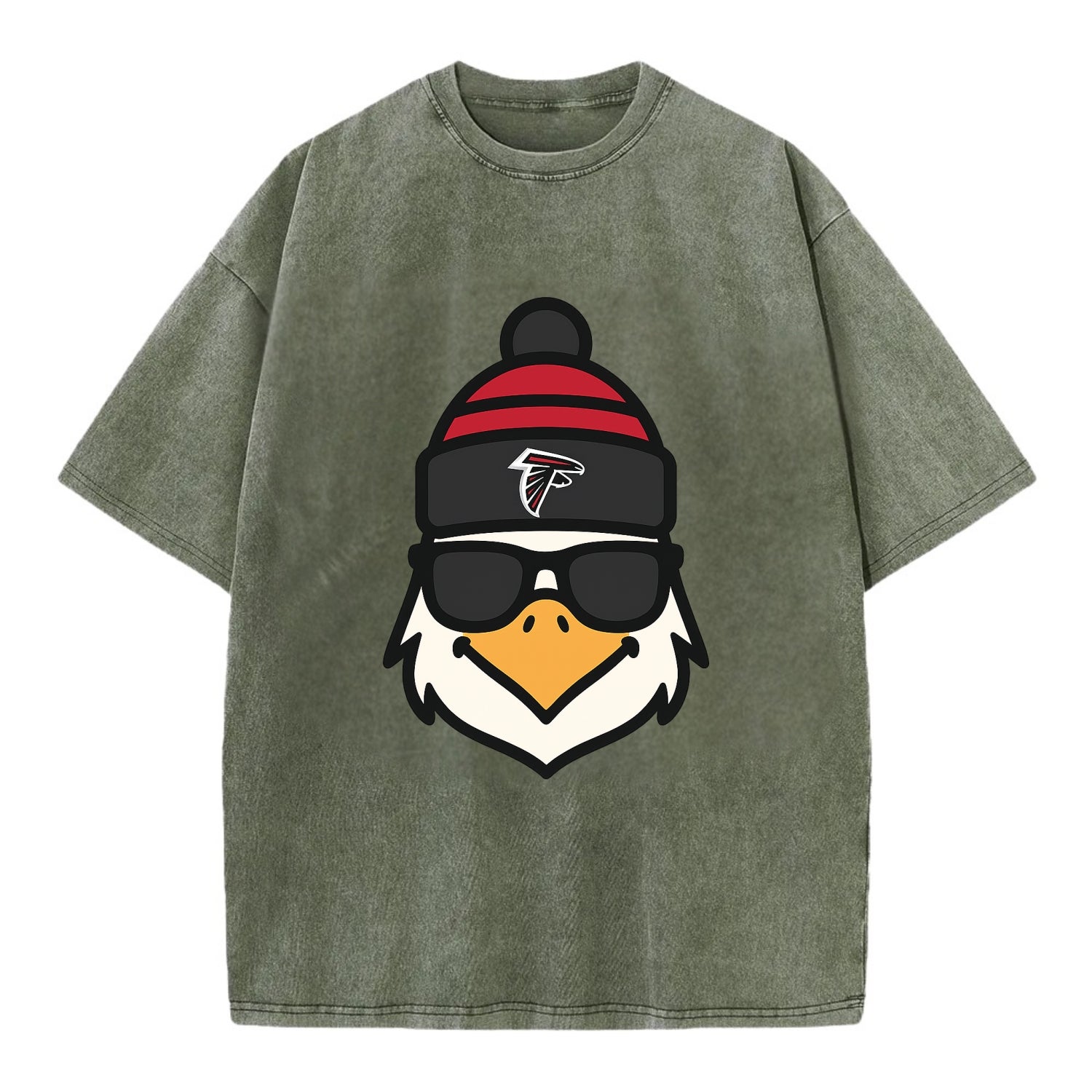 Atlanta Falcon wearing Falcons red and black beanie with pom pom and wayfarer - Vintage T-shirt - Army Green