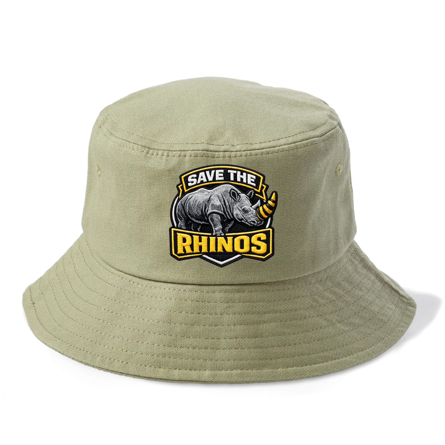 SAVE THE RHINOS - rhino silhouette in gray , horn protection - Bucket Hat - Army Green