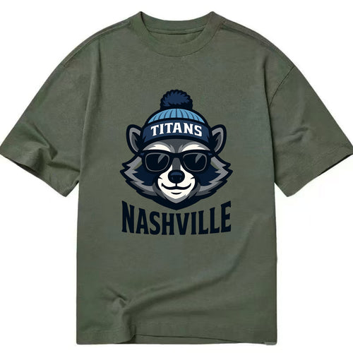 Nashville Raccoon wearing Titans navy and light blue beanie with pom pom and - Classic T-shirt