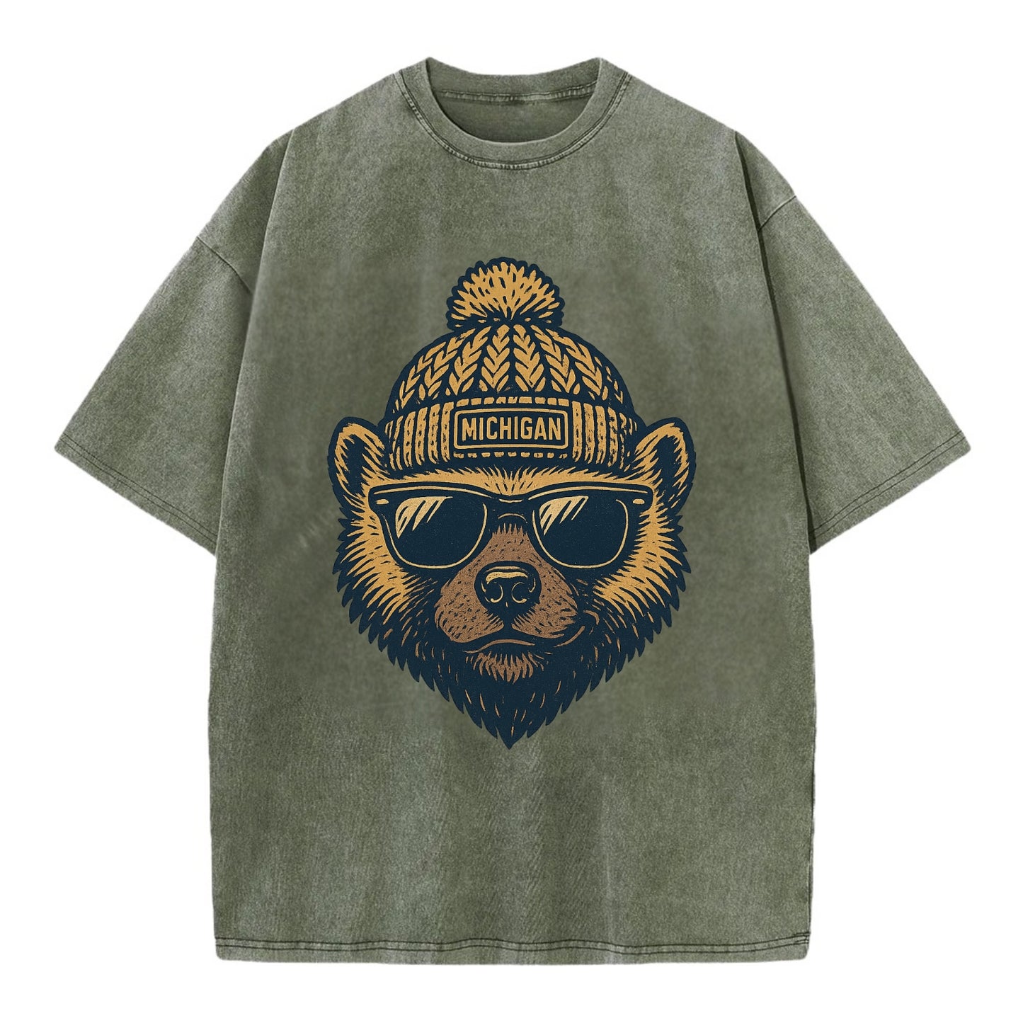 Ann Arbor Wolverine wearing Michigan bea - Vintage T-shirt - Army Green