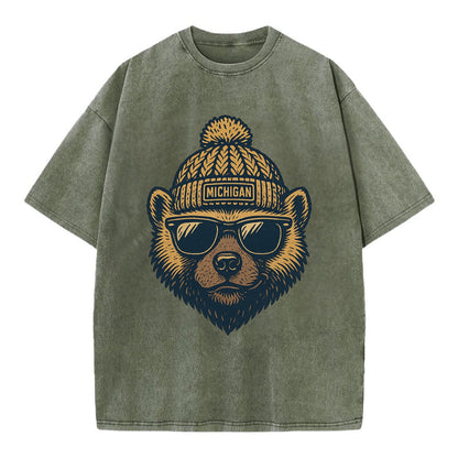Ann Arbor Wolverine wearing Michigan bea - Vintage T-shirt - Army Green