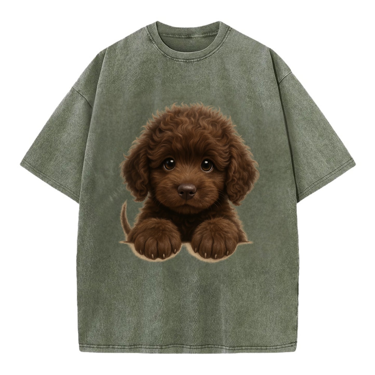 Irish Water Spaniel  - Vintage T-shirt - Army Green
