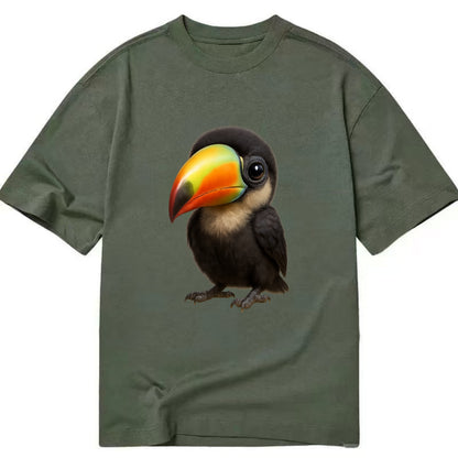 Baby Toucan - oversized colorful beak, black feathers, bright eyes, front-facing, - Classic T-shirt - Army Green