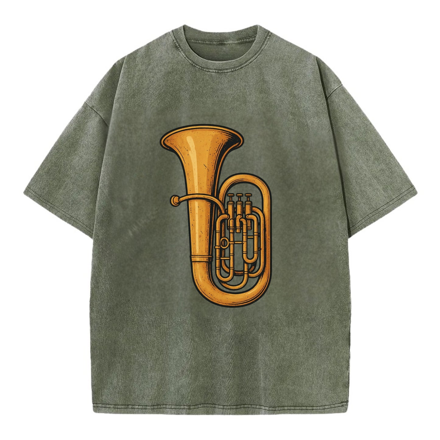 Tuba with large brass bell - Vintage T-shirt - Army Green