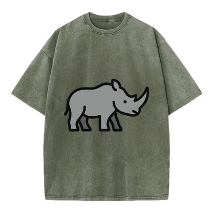 Rhinoceros - Gray with horn flat side profile - Vintage T-shirt - Army Green
