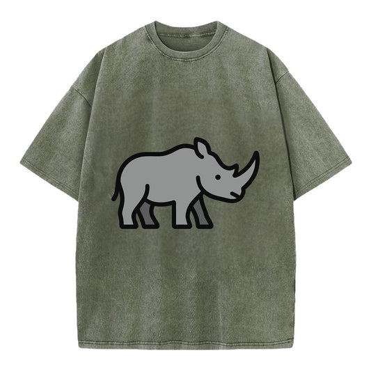 Rhinoceros - Gray with horn flat side profile - Vintage T-shirt - Army Green