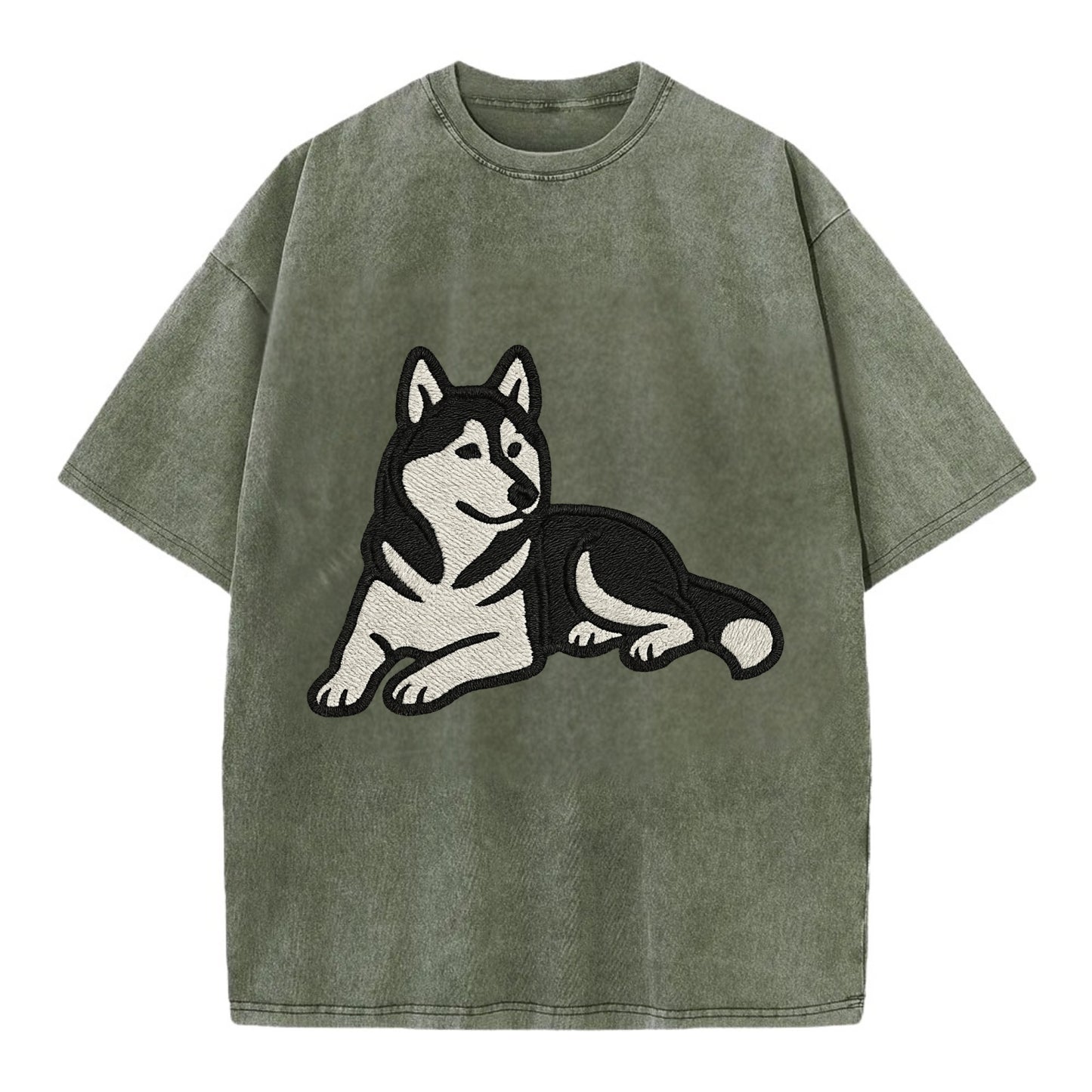 Siberian Husky - Black and white relaxed Vintage T-shirt - Army Green
