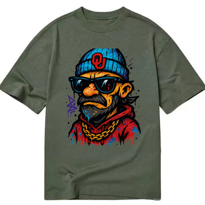 Norman Sooner wearing Oklahoma beanie with OU patch - Classic T-shirt - Army Green