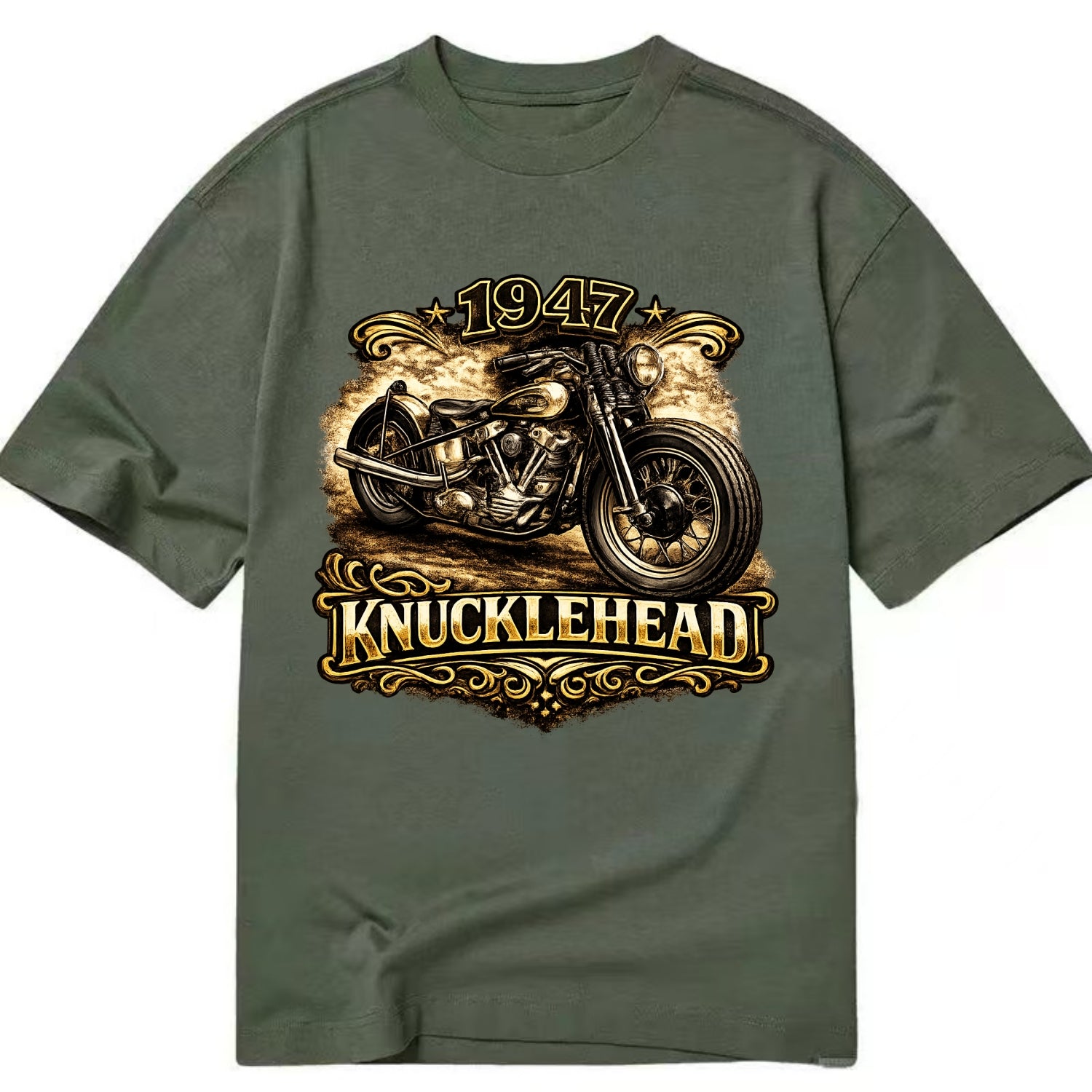 1947 Knucklehead Bobber - Classic T-shirt - Army Green