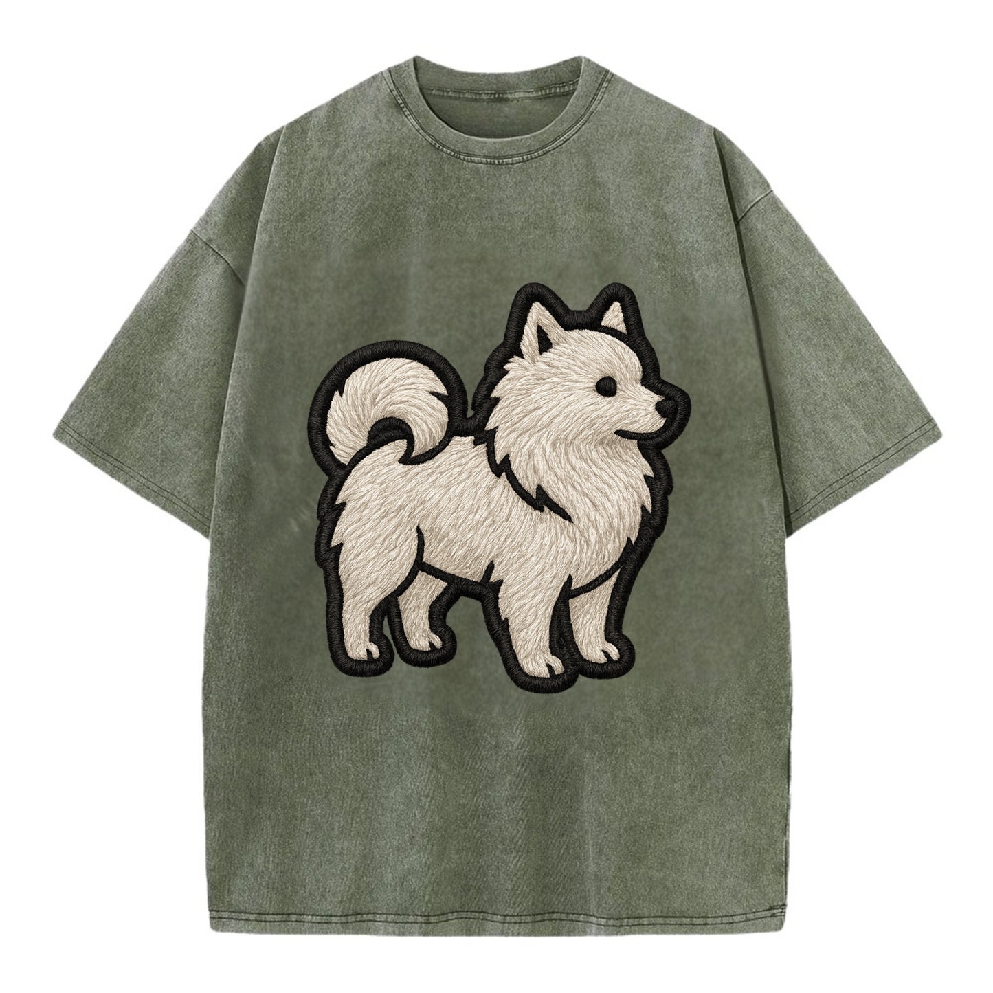 Japanese Spitz - Contemporary white spit - Vintage T-shirt - Army Green