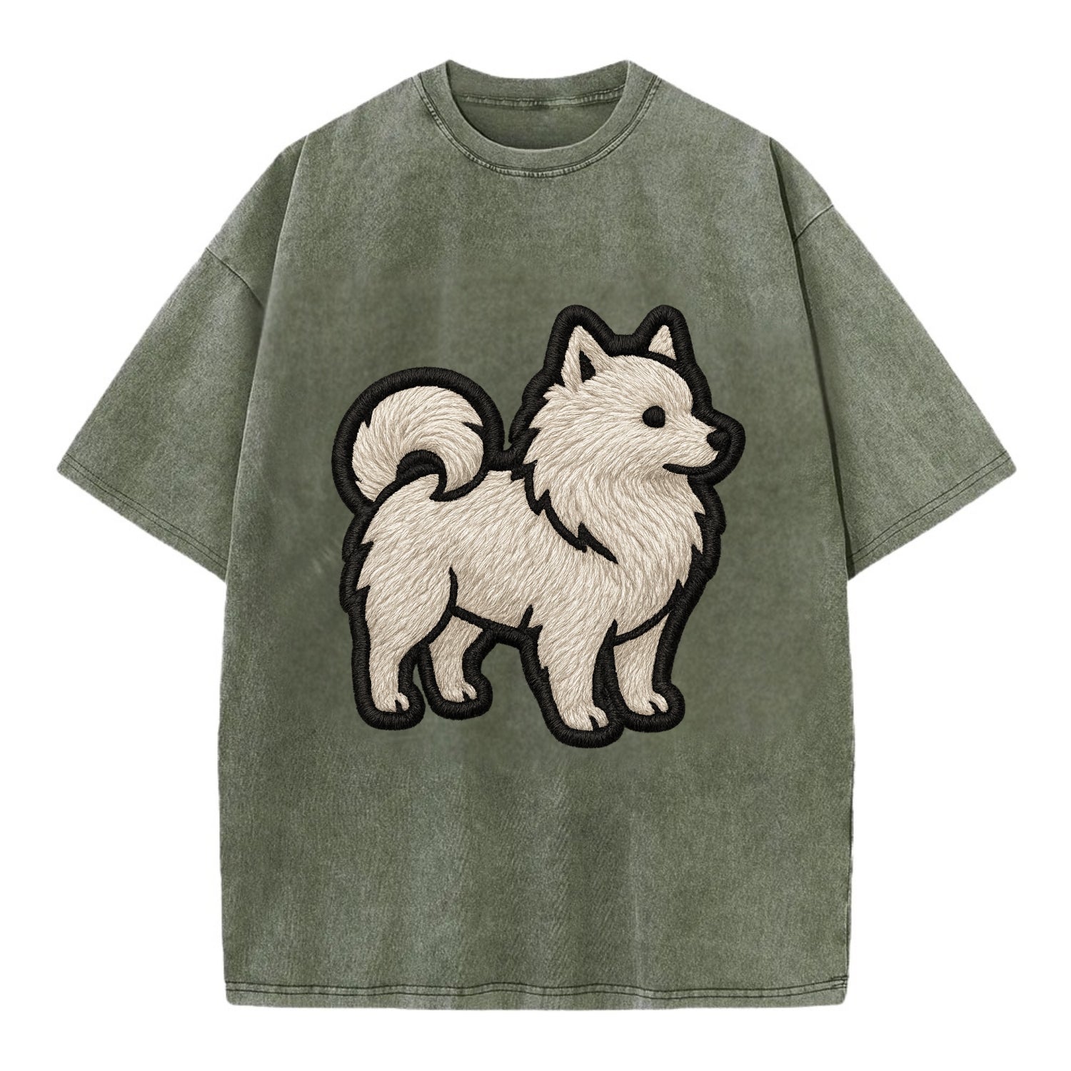 Japanese Spitz - Contemporary white spit - Vintage T-shirt - Army Green