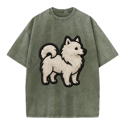 Japanese Spitz - Contemporary white spit - Vintage T-shirt - Army Green