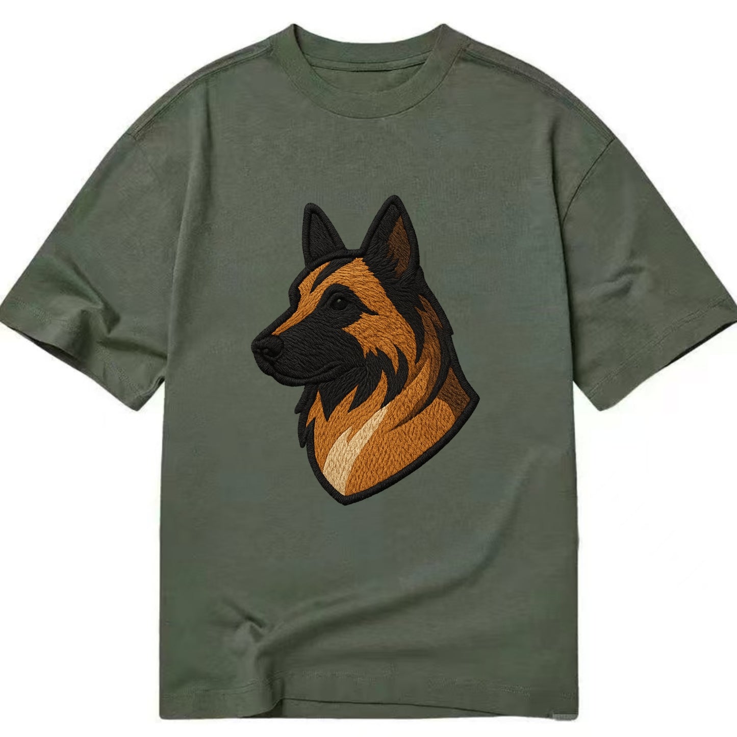 Belgian Tervuren - Fawn with black overlay embroidered design - Classic T-shirt - Army Green