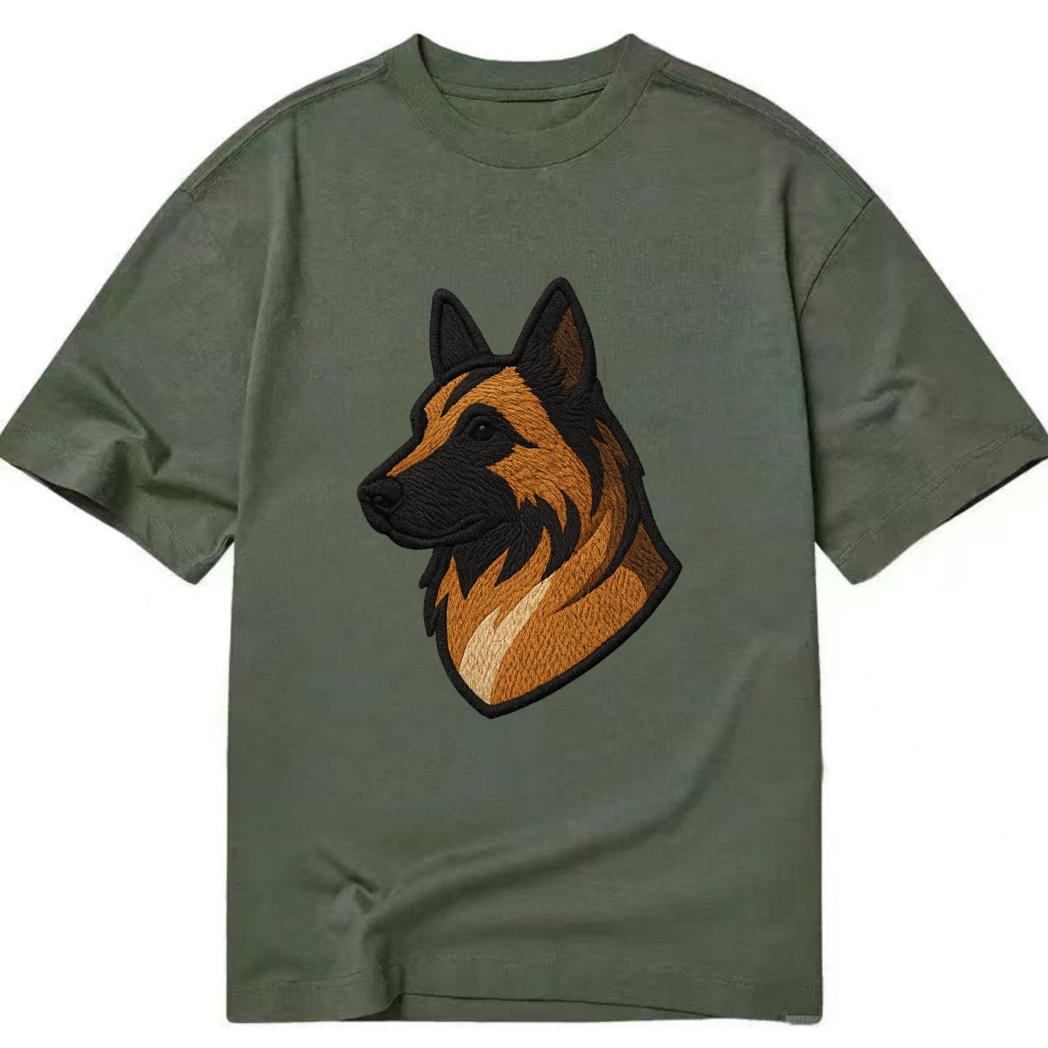 Belgian Tervuren - Fawn with black overlay embroidered design - Classic T-shirt - Army Green