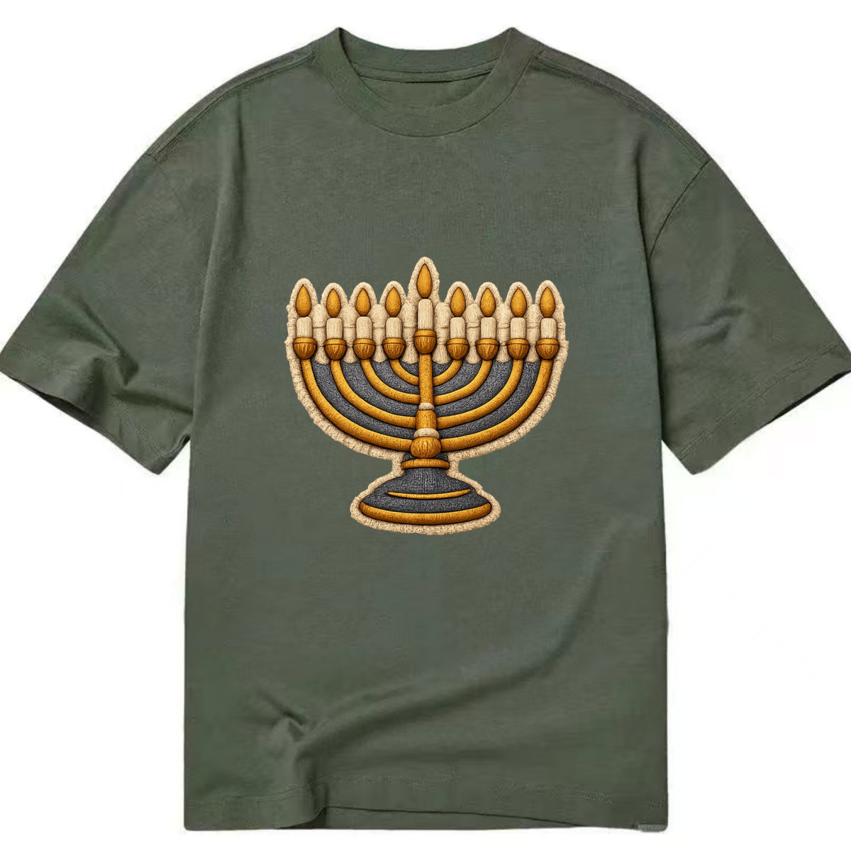 MENORAH LIGHTS - nine branch candelabra in gold and blue , Hanukkah - Classic T-shirt - Army Green