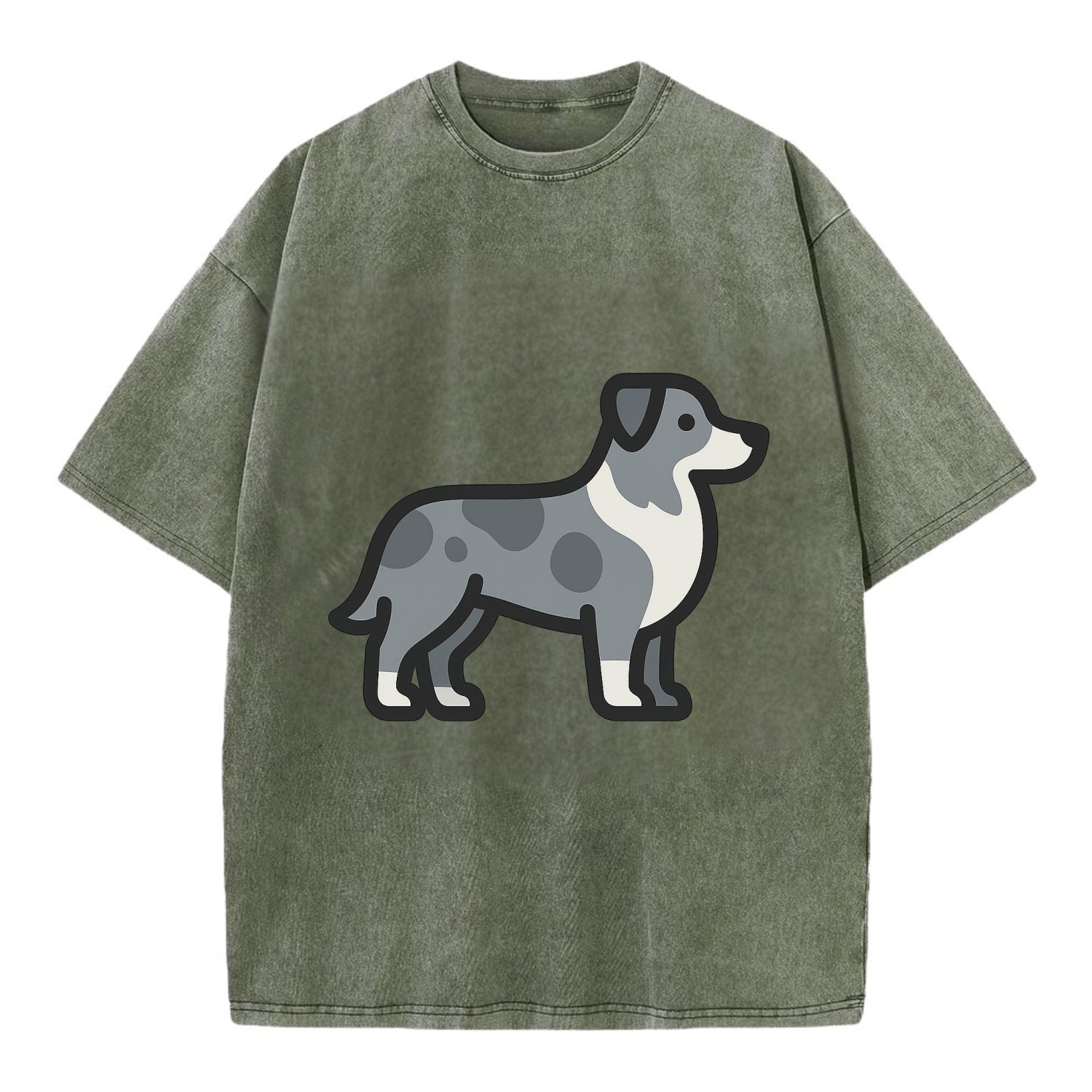 Australian Shepherd - Blue merle flat side profile - Vintage T-shirt - Army Green