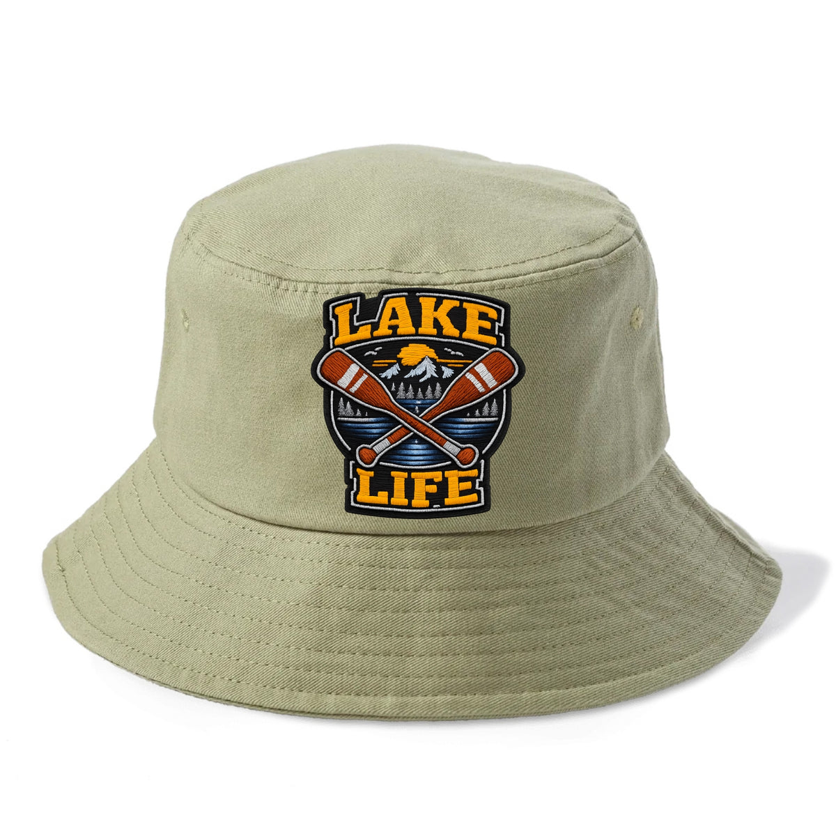 CANOE PADDLE - wooden paddle crossed in brown and cream , lake life - Bucket Hat - Army Green