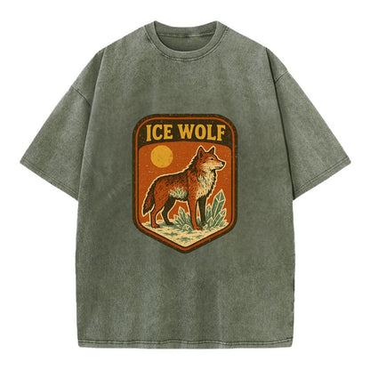 Ice Wolf Crystal  - Vintage T-shirt - Army Green