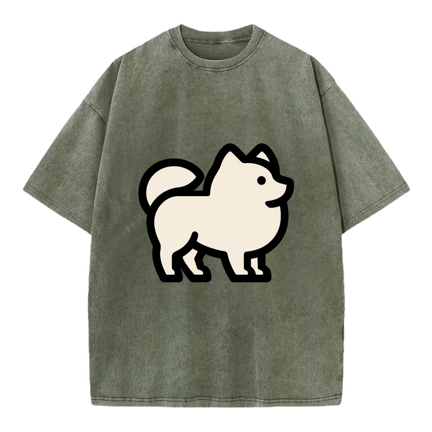 Pomeranian - Modern tiny fluffy logo wit - Vintage T-shirt - Army Green