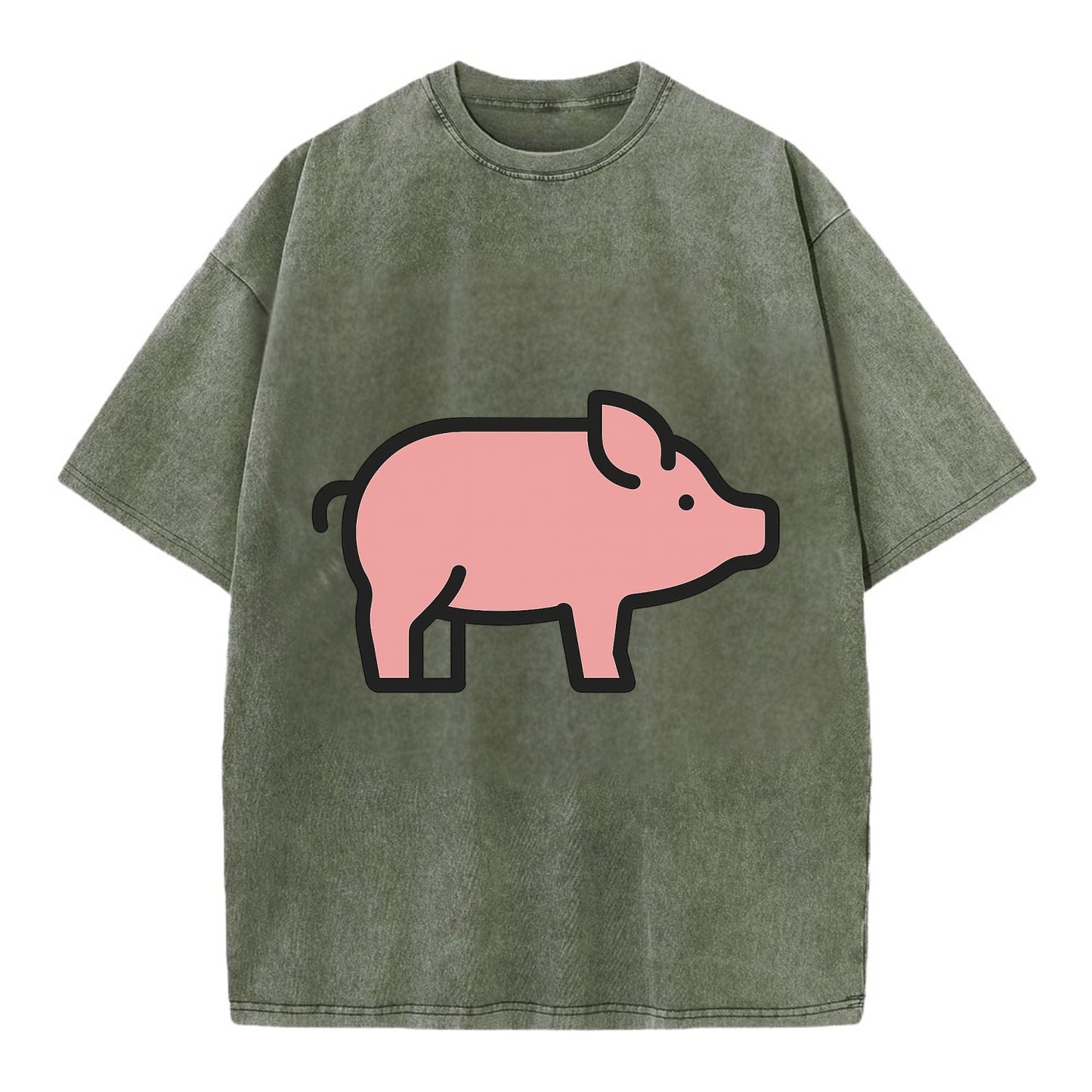Pig - Pink farm pig flat side profile - Vintage T-shirt - Army Green