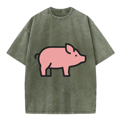 Pig - Pink farm pig flat side profile - Vintage T-shirt - Army Green
