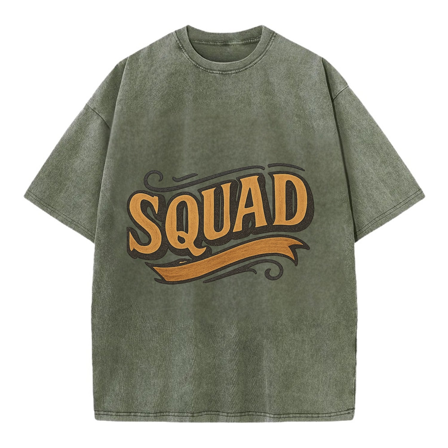 Bold typography design - "SQUAD" - your crew, your people - Vintage T-shirt - Army Green