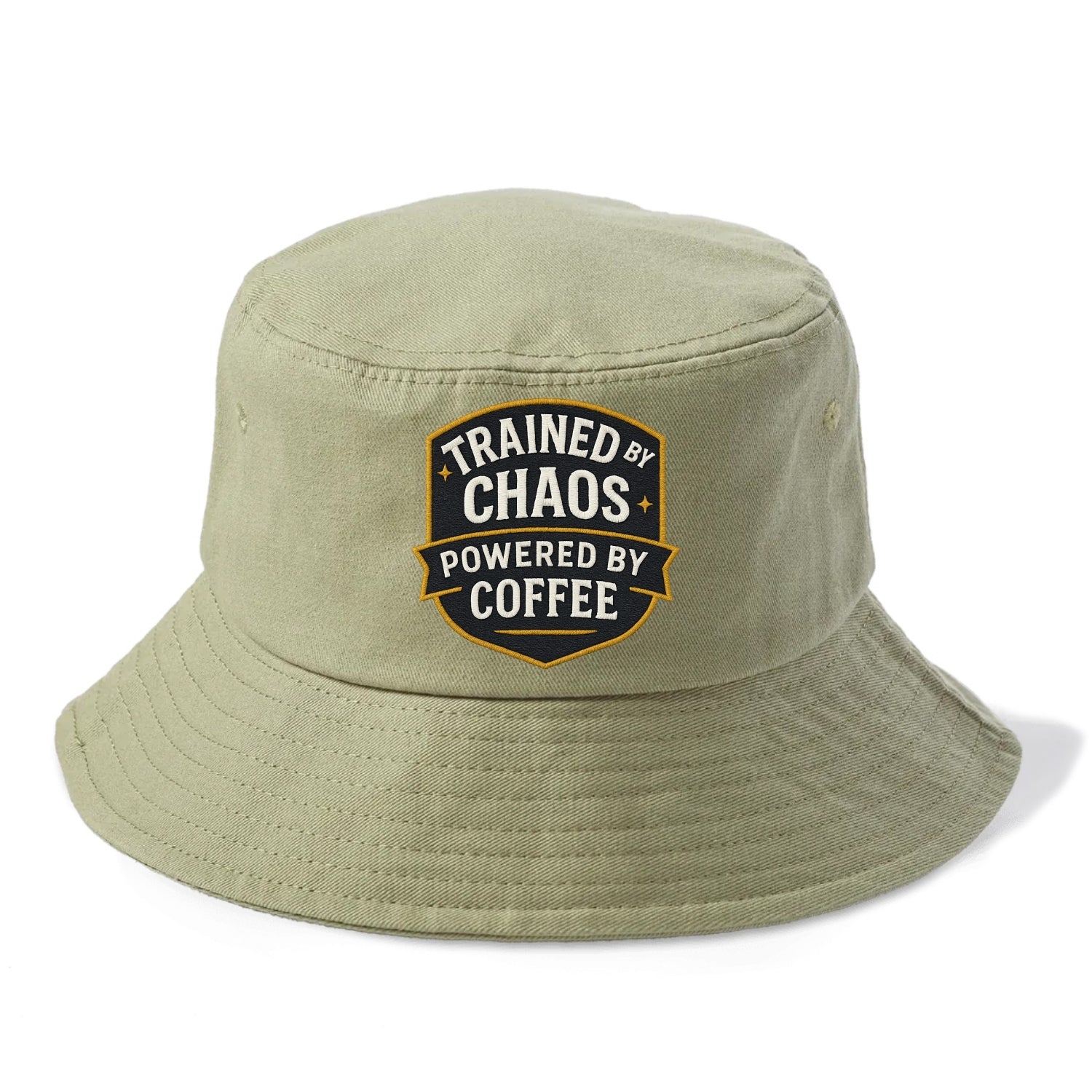 Trained by chaos, powered by coffee - Bucket Hat - Army Green